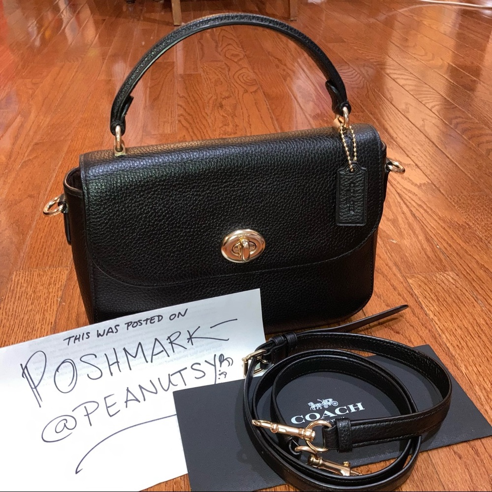 Coach Marlie Top Handle crossbody satchel black pebble leather